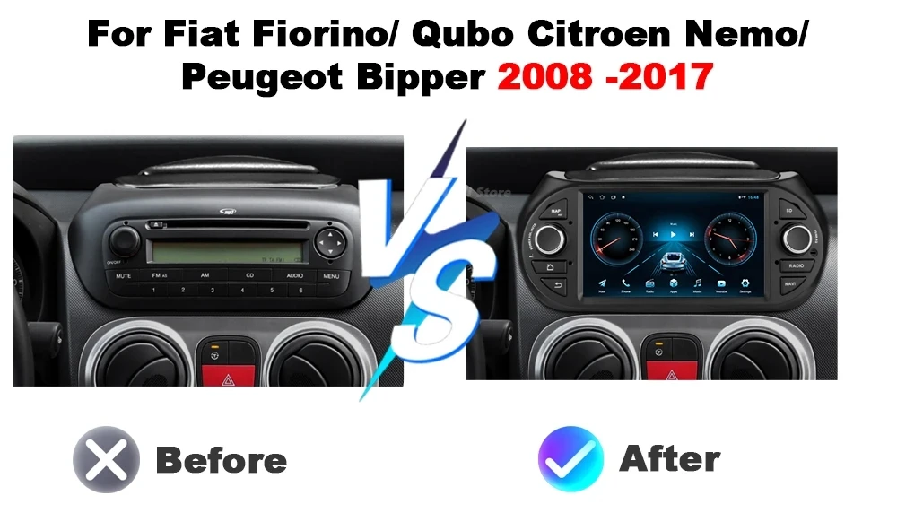 Android 16 Auto Car Radio Multimedia Video Player CarPlay For Fiat Fiorino Qubo Citroen Nemo Peugeot Bipper 2008-2017 GPS Tools