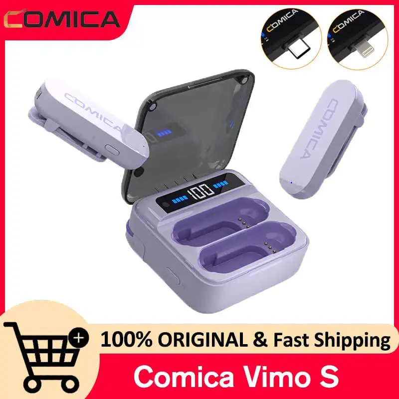 Comica Vimo S 2.4G Wireless Lavalier Microphone with Charging Case MFi Licensed Accessories for iPhone Android Interview Mic