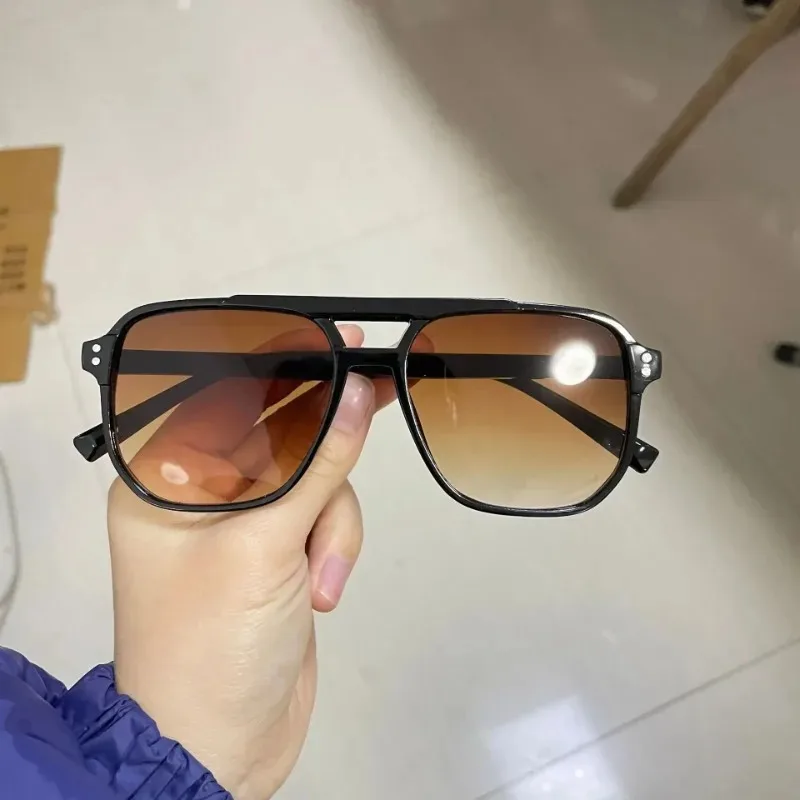 Vintage Men Women Double Bridges Sunglasses Brand Designer Square Shades Unisex Sun Glasses Black Eyewear UV400 view 4