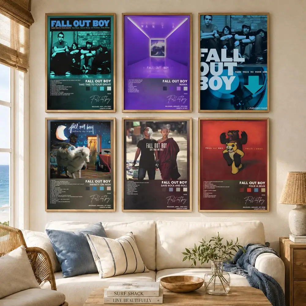Pop Punk Band F-Fall Out Boy Poster Versatile HD Waterproof Wall Art Self-Adhesive Decor for Any Space Ideal Gift