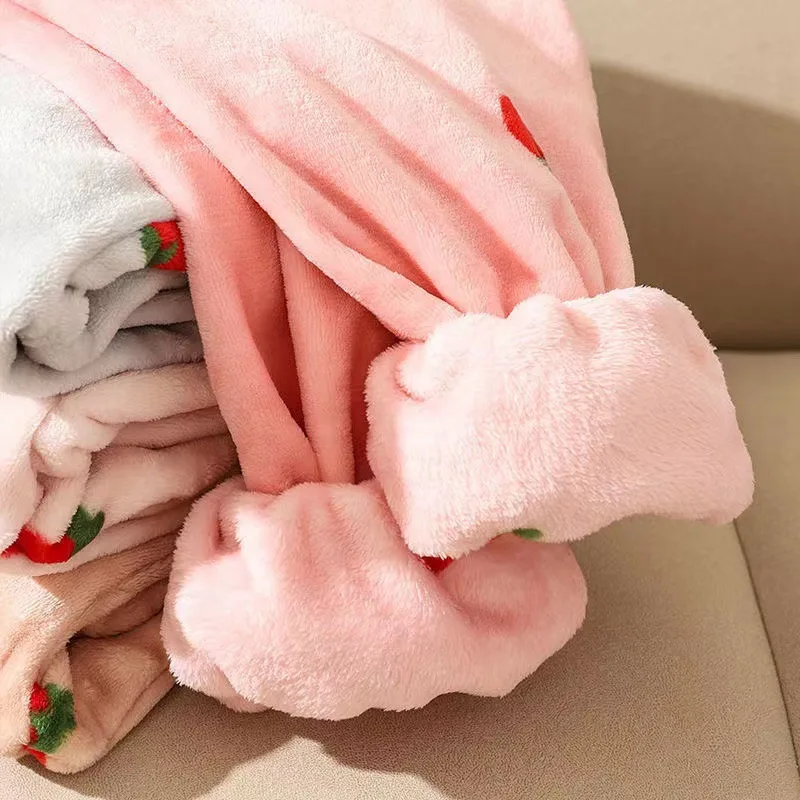 Thickened Warm Sleepwear Winter Coral Velvet Strawberry School Home Wear Two-Piece Women Long-Sleeved Pajamas Solid Nightwear