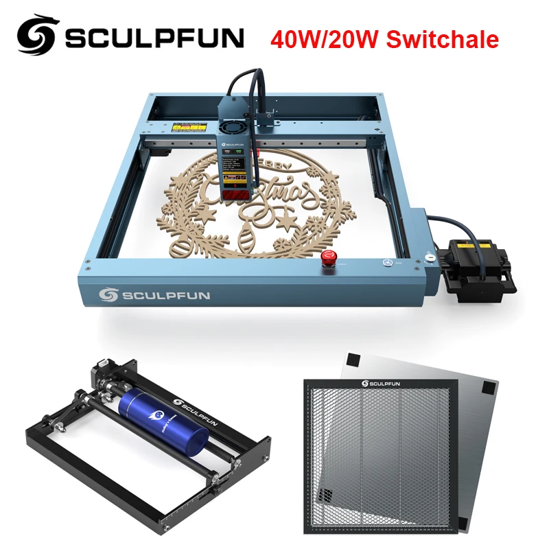 Sculpfun A9 40W/20W Switchale Laser Engraver Cutting Machine Ultra-fine Laser Spot Automatic AirAssist USB/BT/WiFi 400x400mmArea