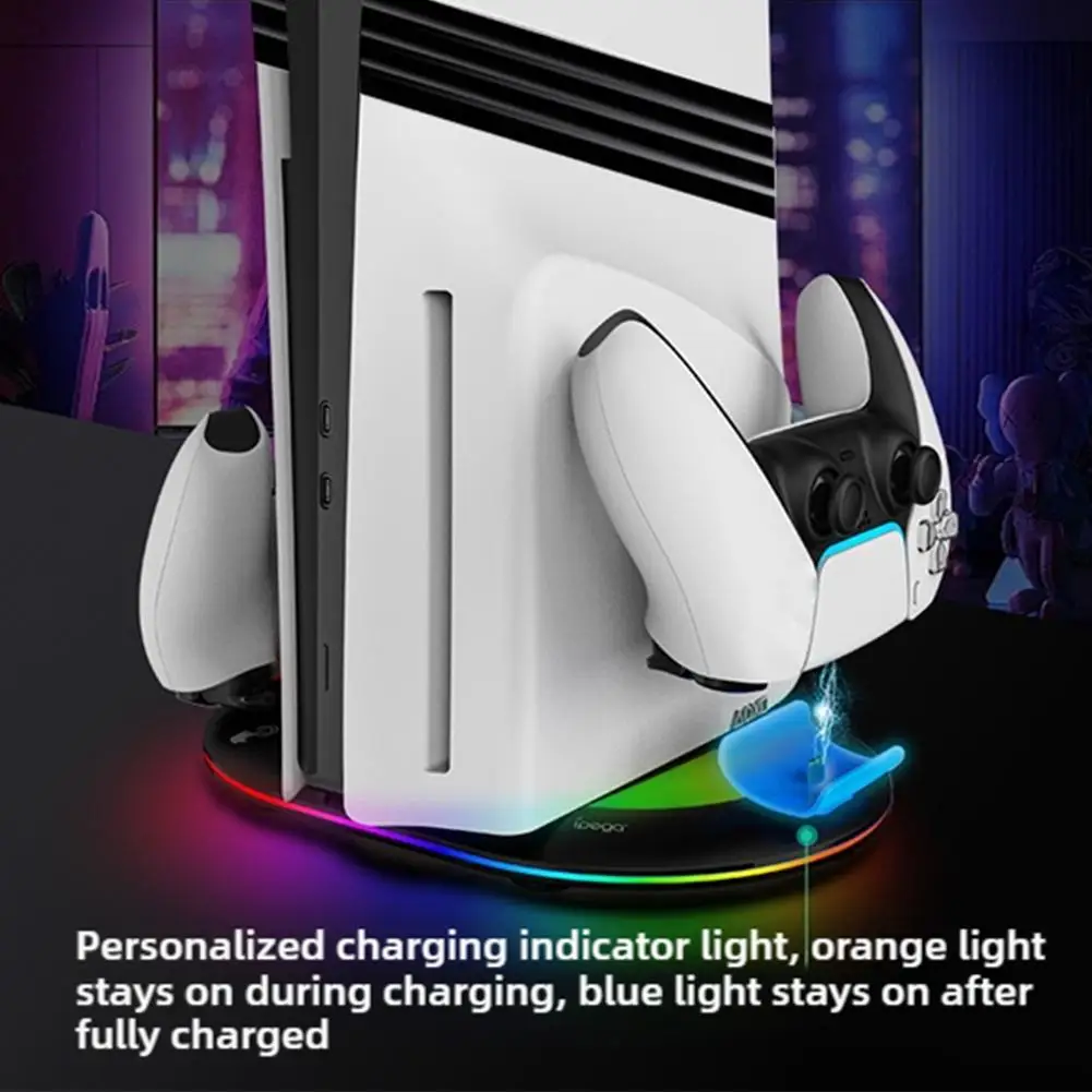 For PS5 Pro Gaming Console Upright Stand PS5 Controller Base Charging Headphone Hanger With Colorful Lighting Base