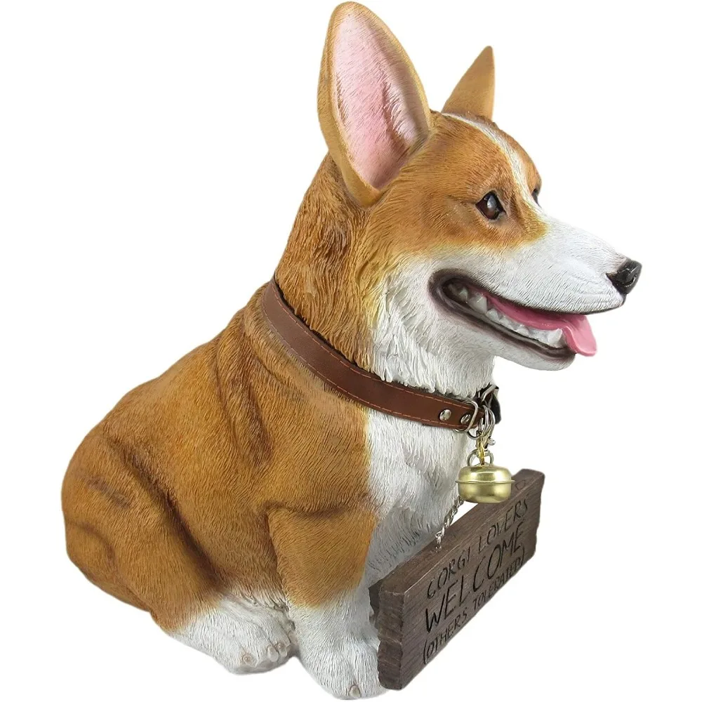 تمثال كورجي ويلش أنيق 11.5 - تمثال كلب واقعي مع علامة قابلة للعكس، مناسب لتزيين الحيوانات الأليفة الداخلية والخارجية،