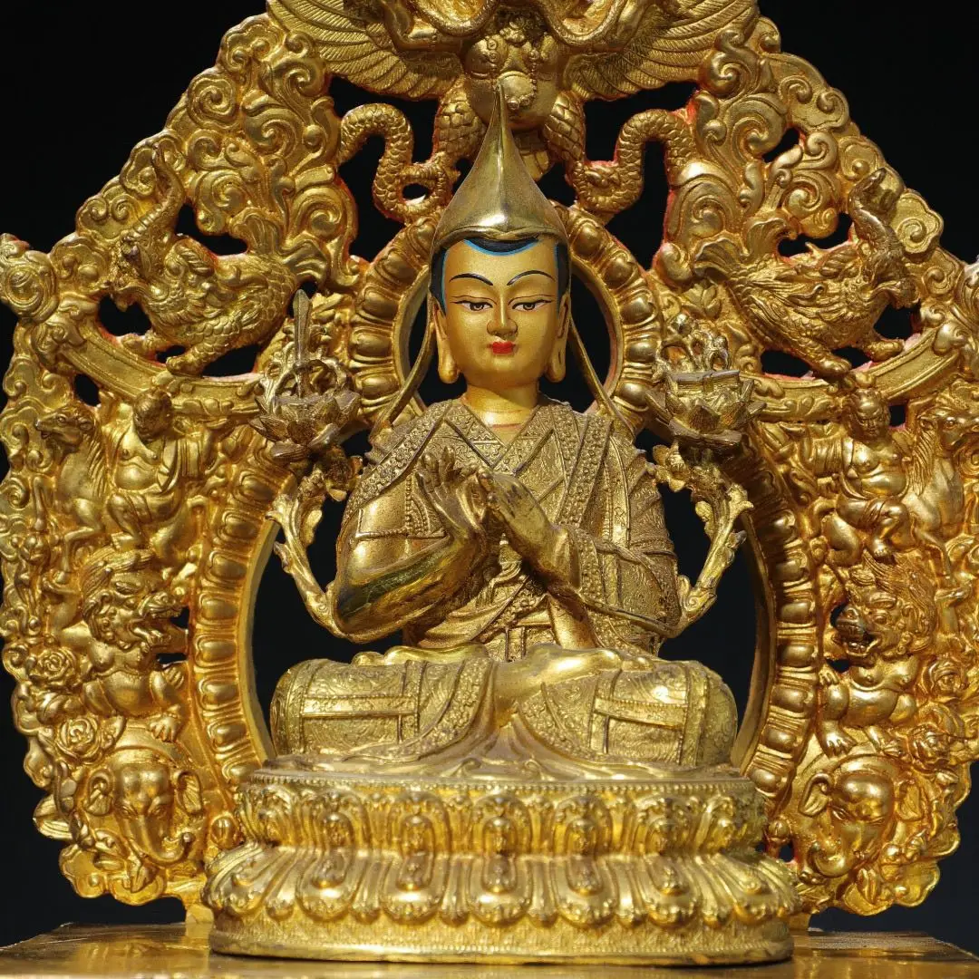 Antique Gilded Tsongkhapa Buddha Statue Buddhist Figurine for Home Temple Altar Meditation Zen Decor Home Decoration Accessories