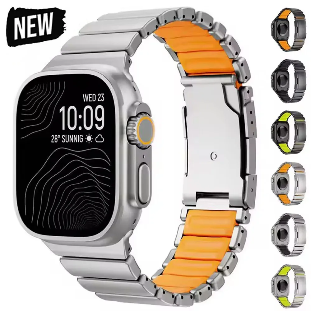 

Роскошный металлический ремешок из титана и силикона для Apple Watch Ultra 3 49 мм, 11, 10, 46 мм, мужской браслет для iWatch 9, 8, 7, 6, 5, 4, 44 мм, 45 мм