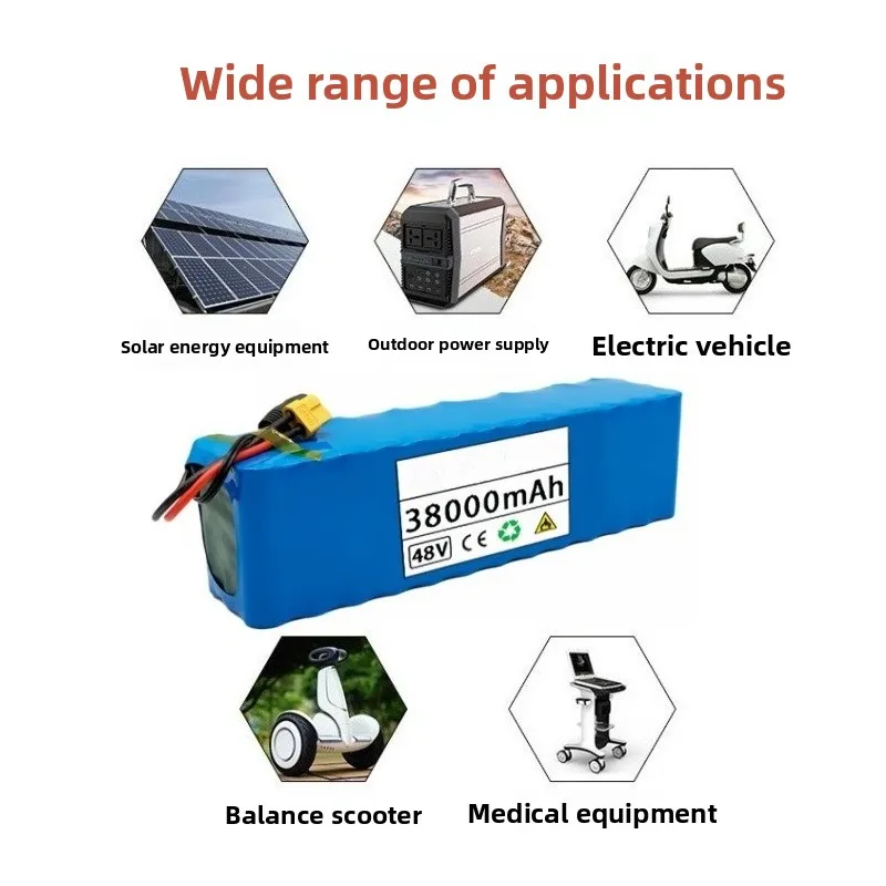 New XT-60/T Plug 13S3P 48V 38000mAh 18650 Rechargeable Lithium-ion Battery for Electric Vehicles Outdoor Power Supplies