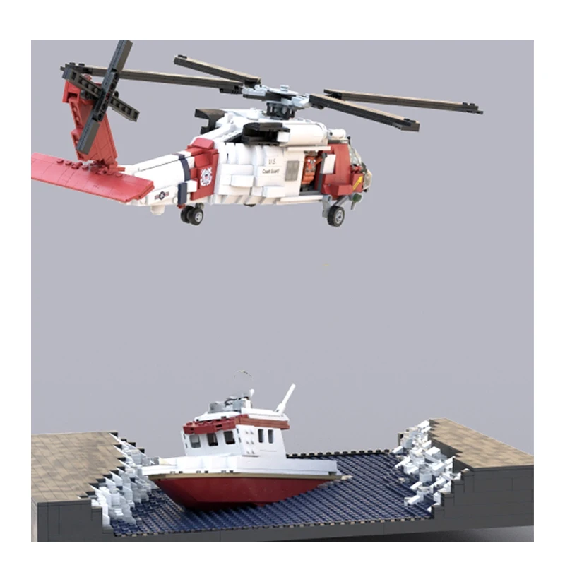 Avion militaire bâtiment nuits US Coast Rescue Guard HH-60 Silverthawk Hélicoptère Affichage Modèle Briques Jouets pour Garçons Cadeaux