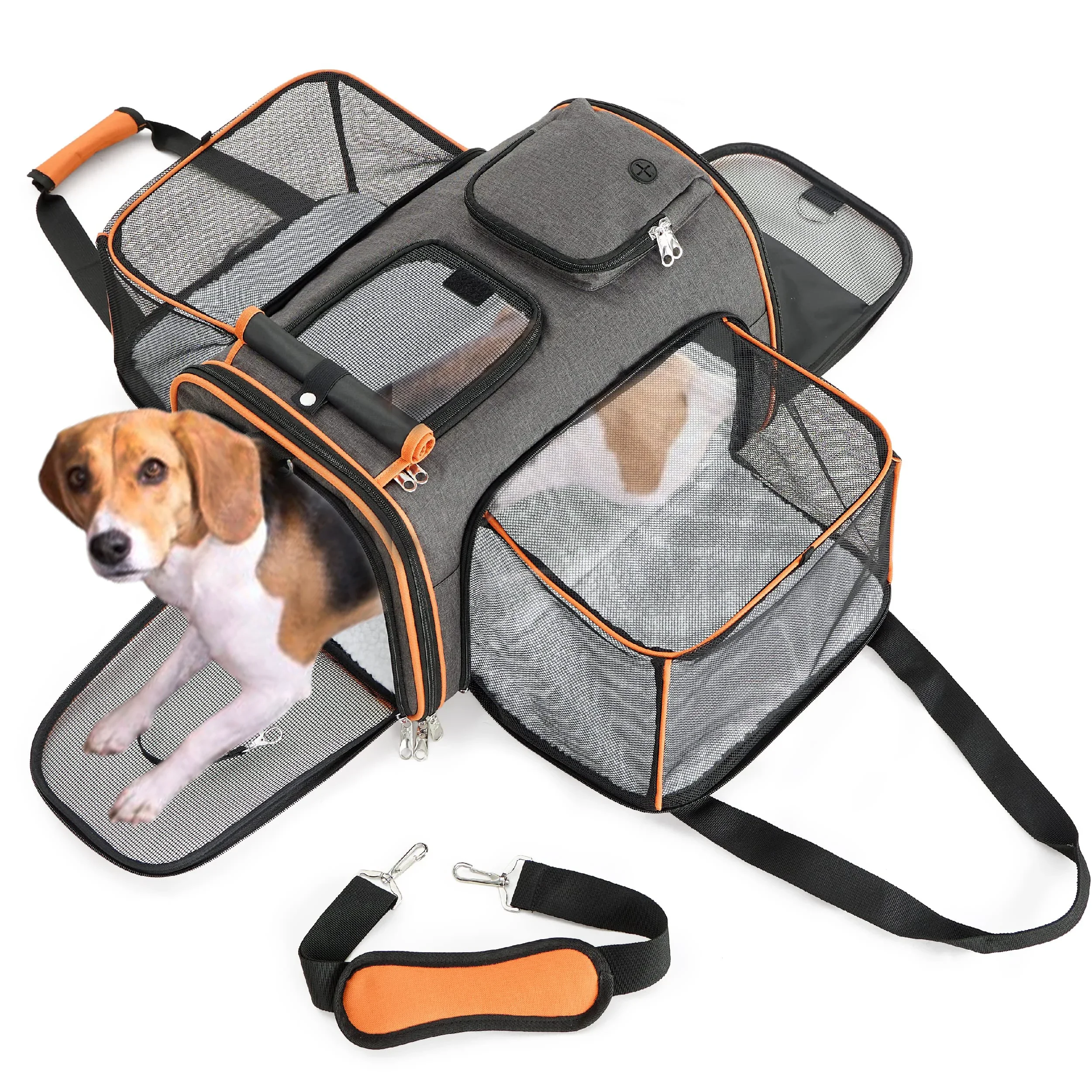 Airline Approved Expandable Soft-Sided Pet Carrier With Removable Fleece Pad And Pockets, For Cats/Puppy Travel Pet Carriers