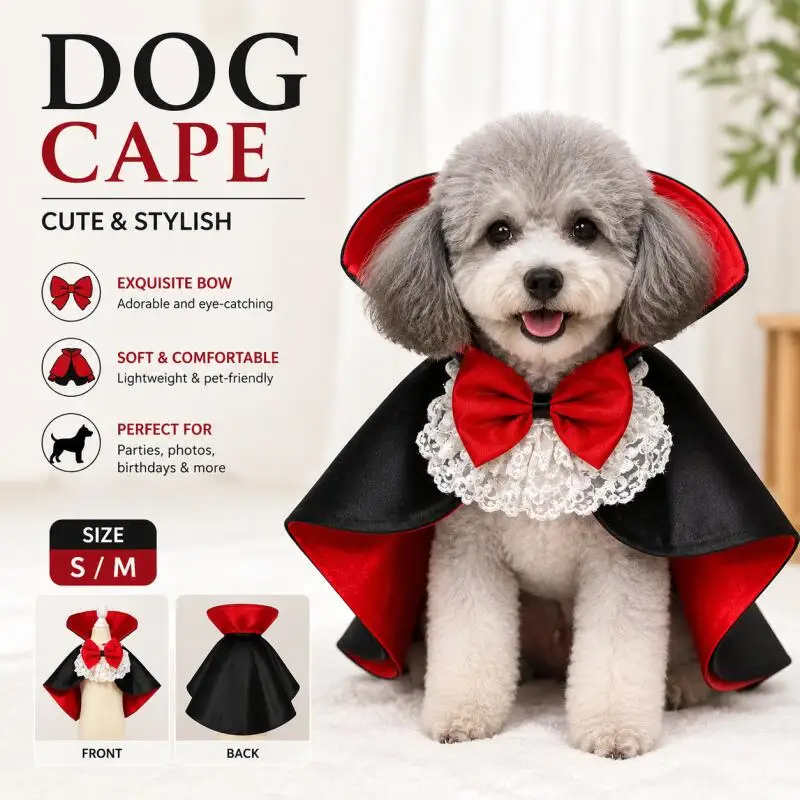 Katzen- und Hundekostüm: Gotischer Satin-Umhang für Halloween, Karneval und Cosplay für Kleine und Mittelgroße Haustiere – Detail 2