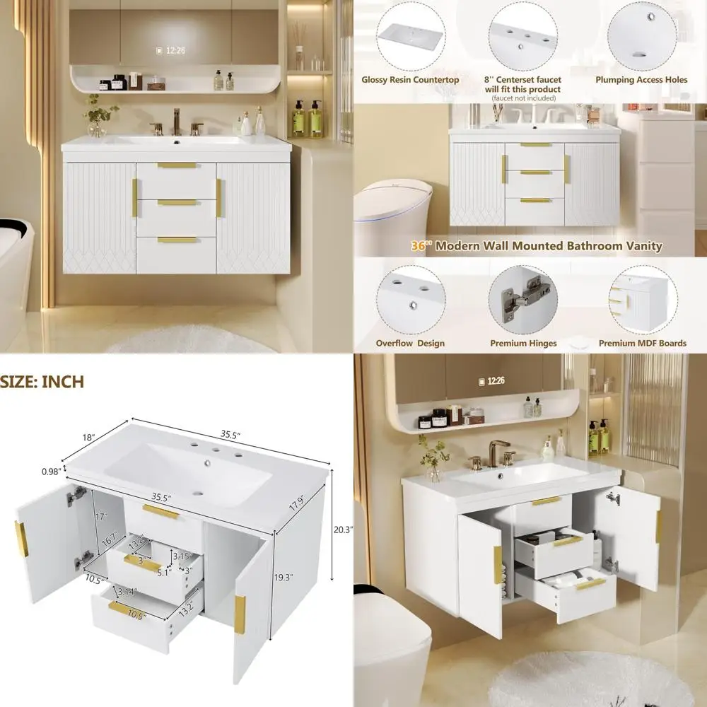 

36" wall-mounted storage cabinet with 2 doors & 2 drawers for modern bathroom vanity