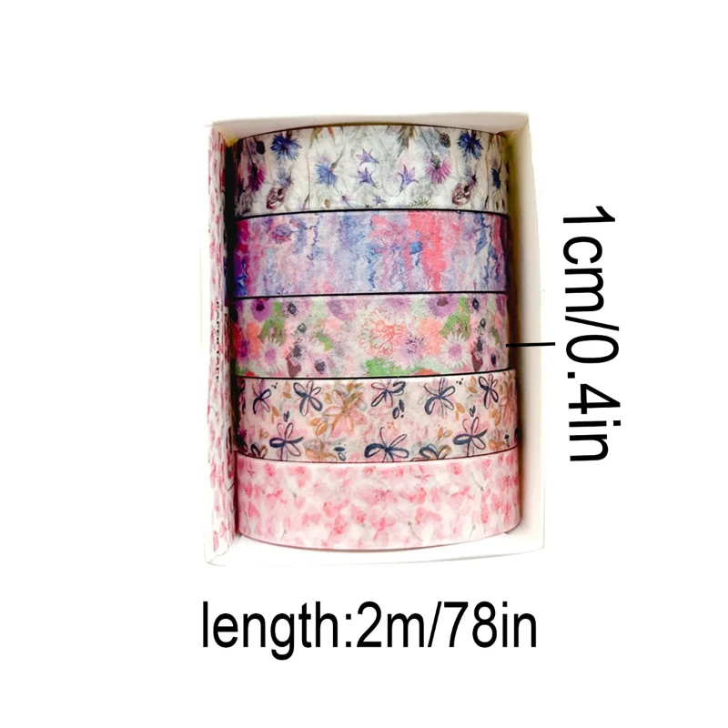 5 Rolls of Boxed Romantic Flower Handbook Tape, Cute DIY Fresh Decorative Washi Tape for Students, A Must-have Gift for Students