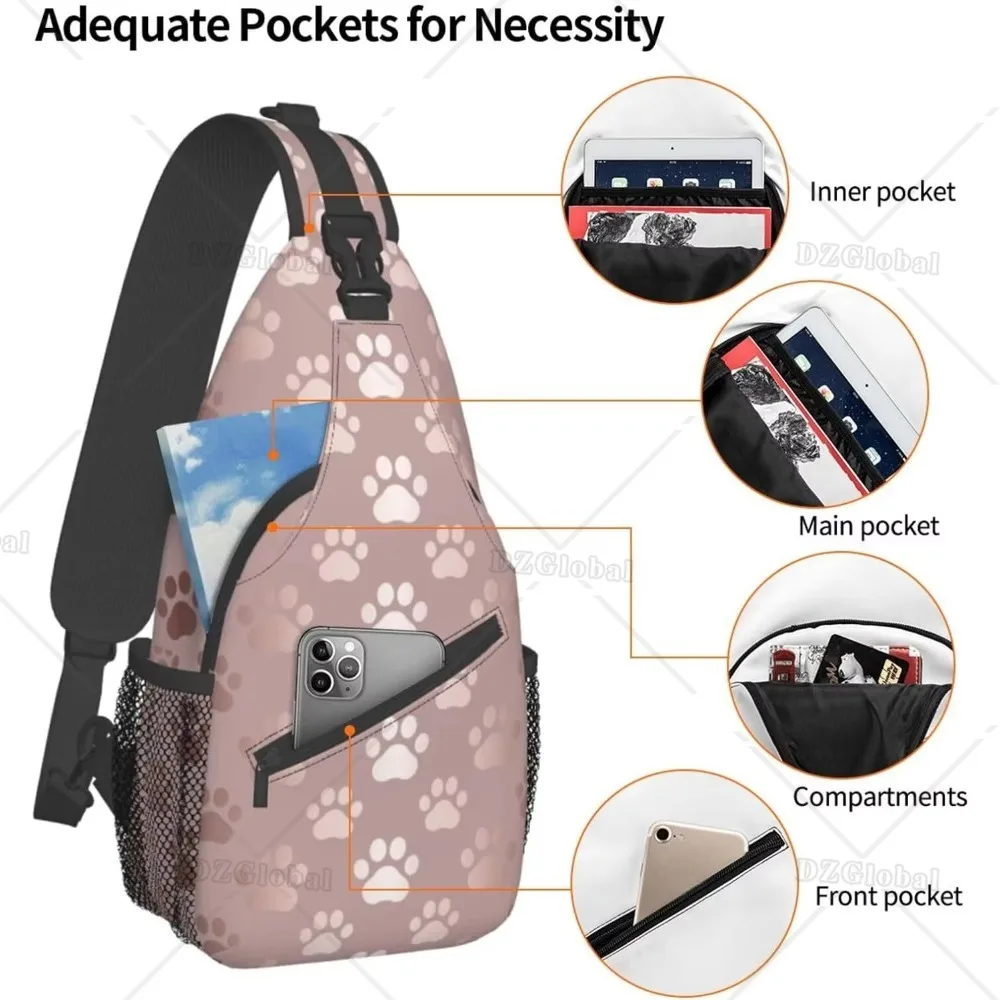 Sling Bag for Men Women Rose Gold Dog Paw Animal Crossbody Backpack Casual Hiking Daypack for Travel Sport Running Chest Bag