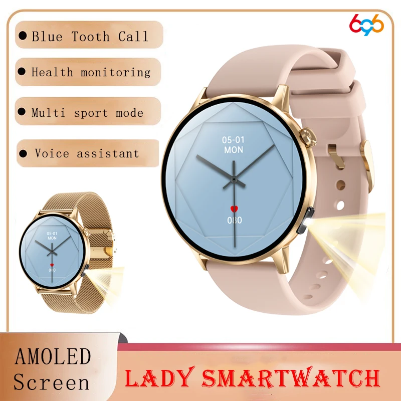 

Women 1.32" AMOLED Screen Blue Tooth Call Smart Watch Heart Rate Health Multifunctional Flashlight Voice Assistant Smartwatch