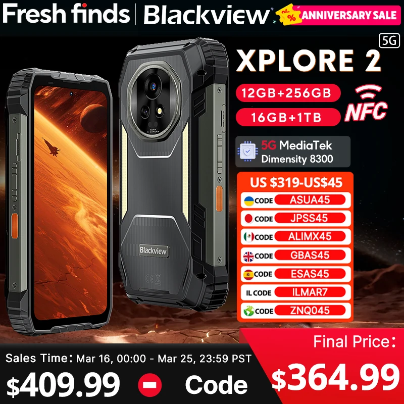 【World premiere】Blackview XPLORE 2 Rugged Phone 5G 6.73” 3.2K AMOLED Display MediaTek Dimensity 8300 20000mAh 120W Charger