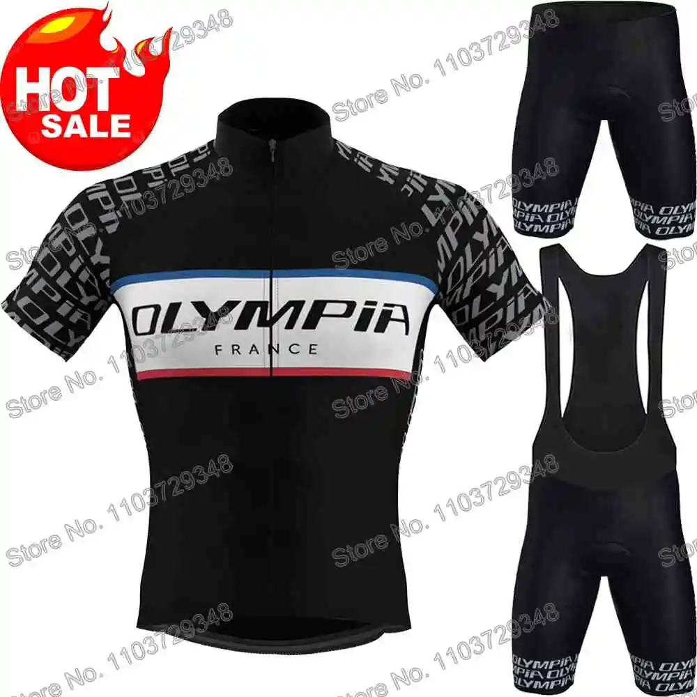 Olimpia Francia 2025 Ropa de ciclismo Verano Conjunto de maillot de ciclismo para hombre Traje de camisa de bicicleta de carretera Manga corta BTT Mujer Culotte con tirantes para bicicleta Ropa de deporte