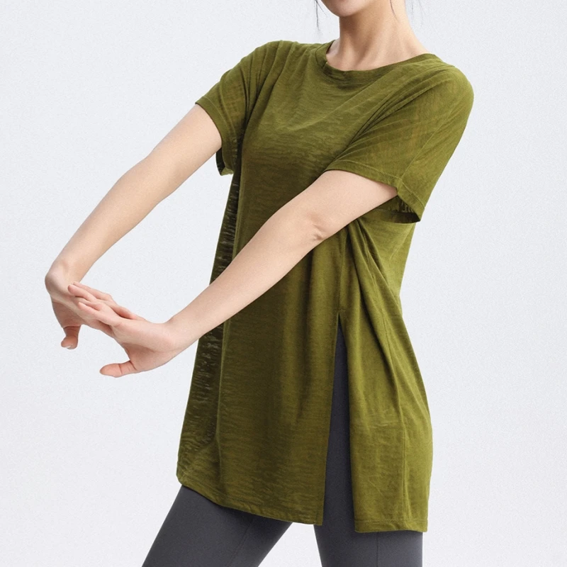 PHIGEER Women Yoga Pilates Wrap Top, Basic Sports Athletic Running Gym Workout Cover up Shirt Blouse, Casual Street Travel Tee