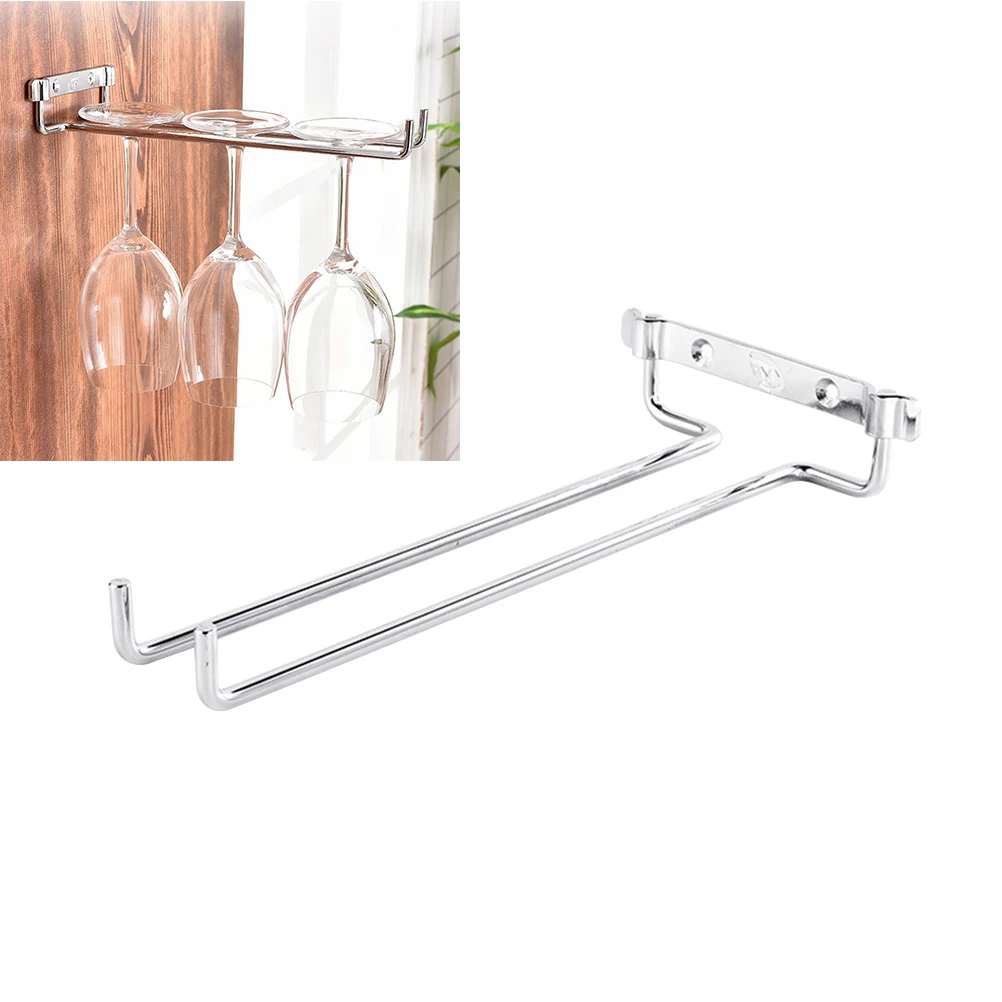 

Cup Holder Rack for Home Office Restaurant Bar Party Silver Frame Shelf Hanging Glass Storage Display Model Decor