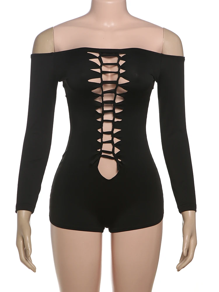 Raar Poes Holle Knoop Playsuit Vrouwen Slash Hals Zomer Sexy Blootgesteld Coquette Skinny Hottie Midnight Club Party Stretch Romper