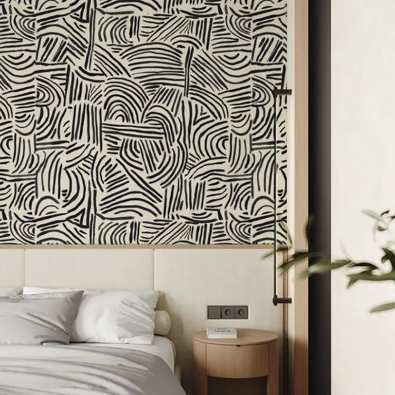 Custom Nordic Black and white lines living room Fashion waterproof wall sticker wallpapers home bathroom decor Geometry mural