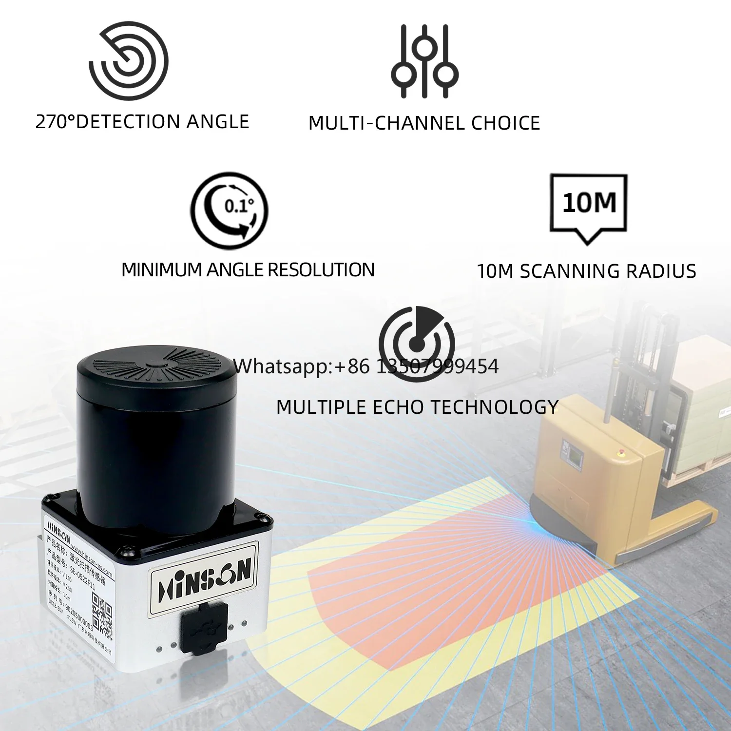 SE-1033F11 Hinson TOF Laser Lidar Sensor Safety Laser Scanner 270 Detection 10m Industrial Grade for AGV Navigation Obstacle