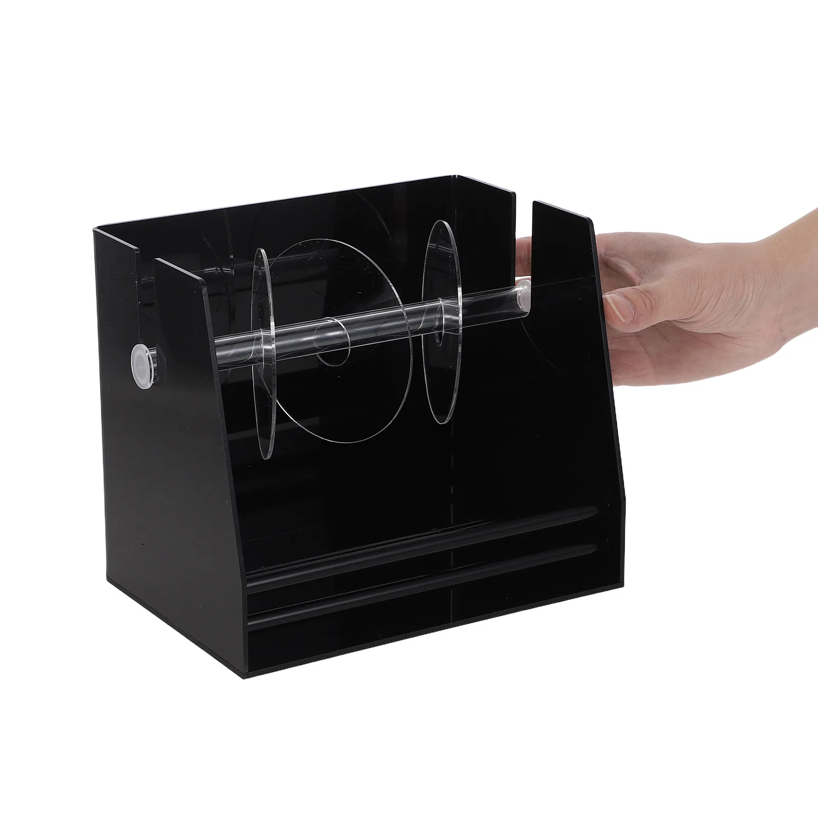 clear-acrylic-label-dispenser-sticker-roll-holder-organizer-stable-space-saving-desktop-kitchen-mail-room