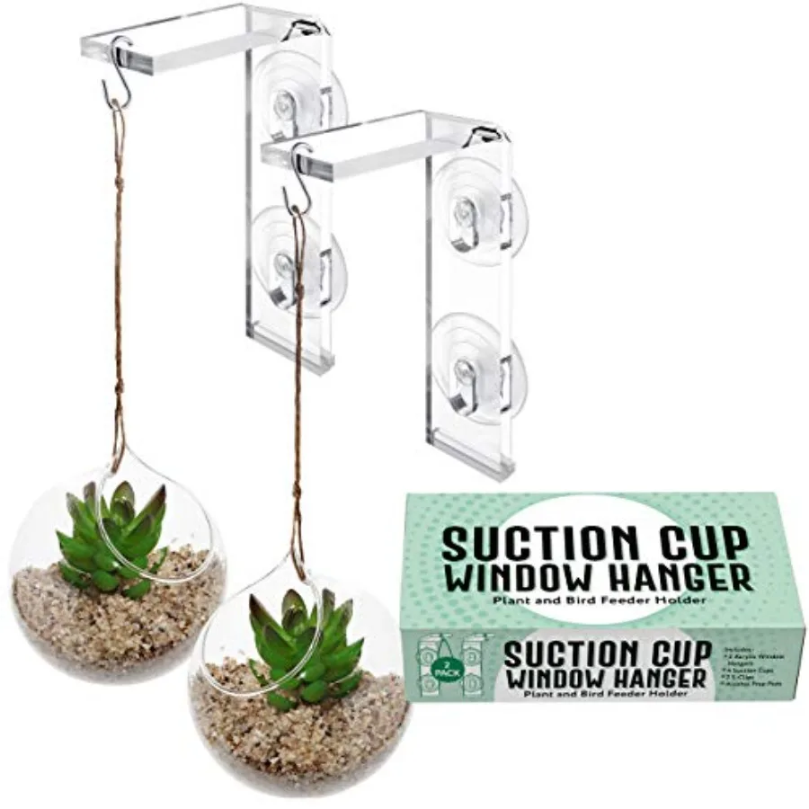 

Suction Cup Window Plant Hanger 2Pack Green Glossy Acrylic WeatherResistant Indoor Outdoor Use Hooks for Bird Feeders Wind Chim