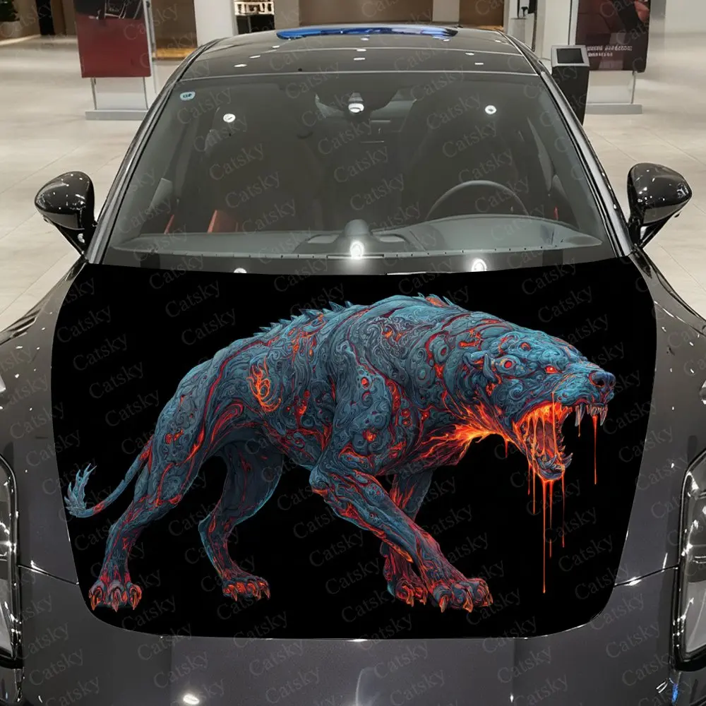 

Виниловая пленка Fiend Tooth Fierce Hound для автомобиля, водонепроницаемая наклейка на капот автомобиля из ПВХ, самоклеящиеся устойчивые к царапинам наклейки