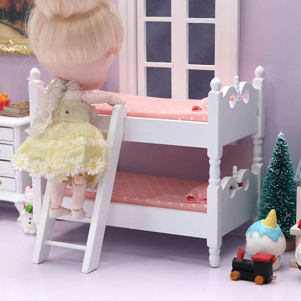 12pcs Dollhouse Miniature Bunk Bed 1:12 Scale Dollhouse Furniture Mini Bunk Bed Model Room Accessory