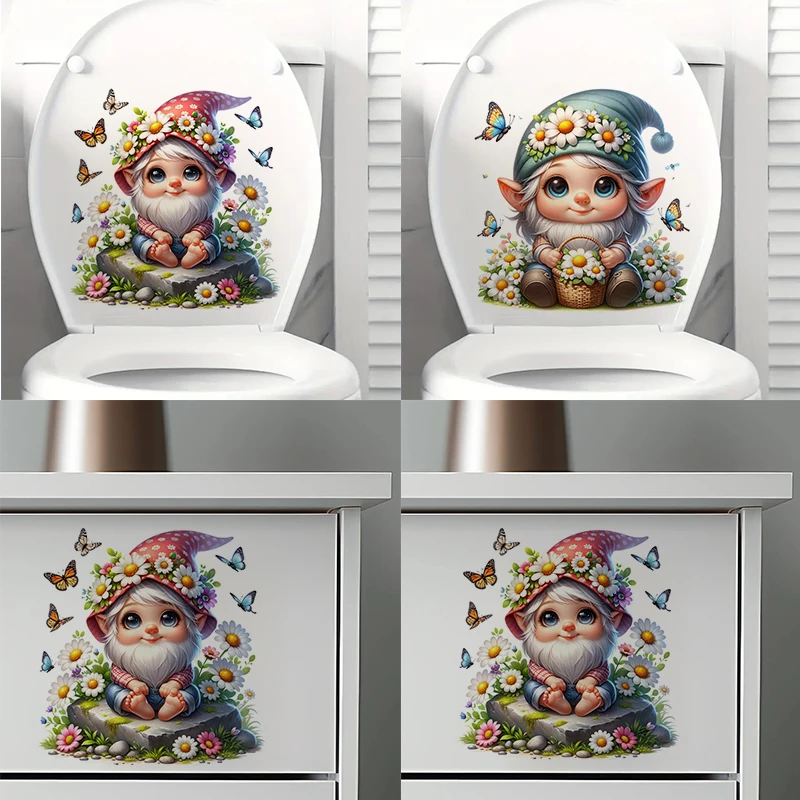 

Beautiful Gnome & Butterflies Stickers, Apply for Toilet Lid , Wall, Door, Cabinet, Window, Car Decoration, Vinyl Animal Decals