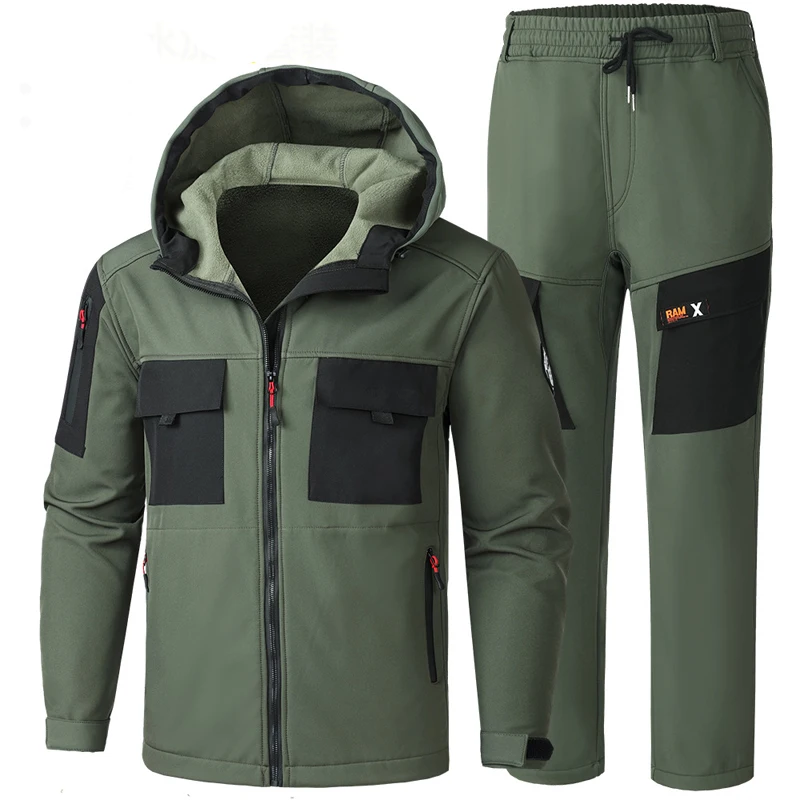 Winter Men Hiking Thermal Sets Mens Climbing Waterproof Workwear Suits Tactical Jackets + Pants 2 Pieces Men Windbreaker Sets