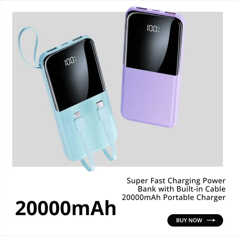 

Super Fast Charging Power Bank with Built-in Cable 20000mAh Portable Charger