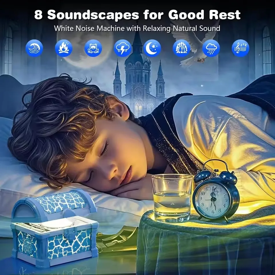 보물 상자 프로젝션 라이트 블루투스 스피커 화이트 노이즈 타이머 기능 침실 분위기 조명 프로젝터 어린이 선물