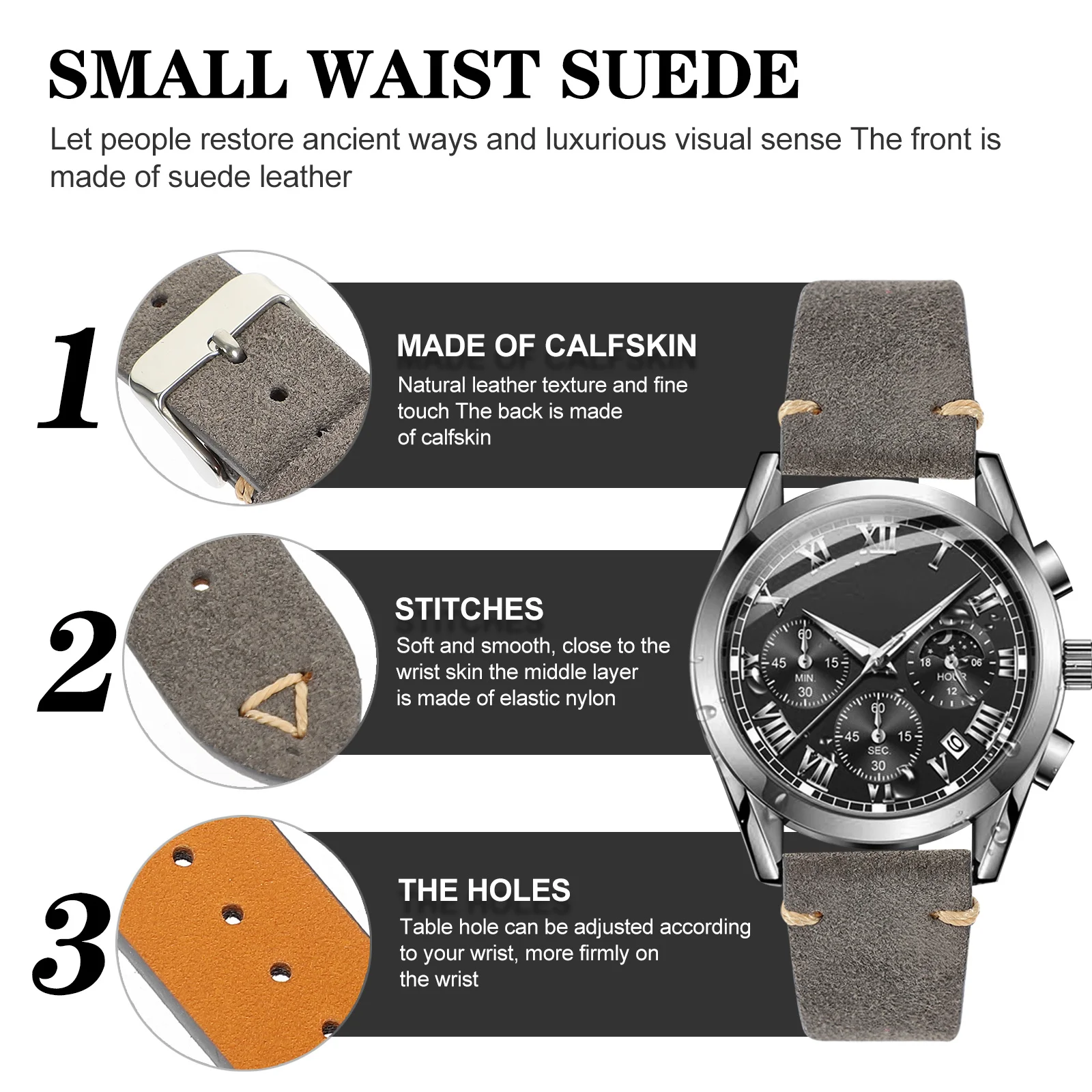 

Men's Retro Cowhide Watchband Adjustable Replacement Band Classic Watch Strap Fashion Watch Strap Men Watchband