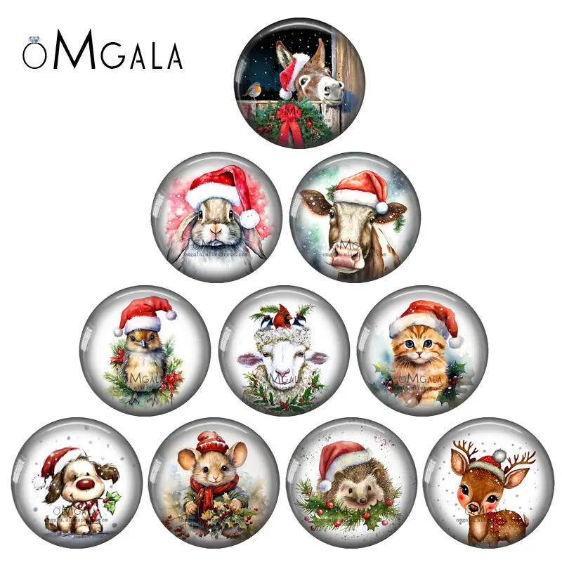 Aquarell Weihnachten Kaninchen Katze Hund Maus Tiere 12mm/18mm/20mm/25mm runde Foto Glas Cabochon Demo flache Rückseite machen Ergebnisse