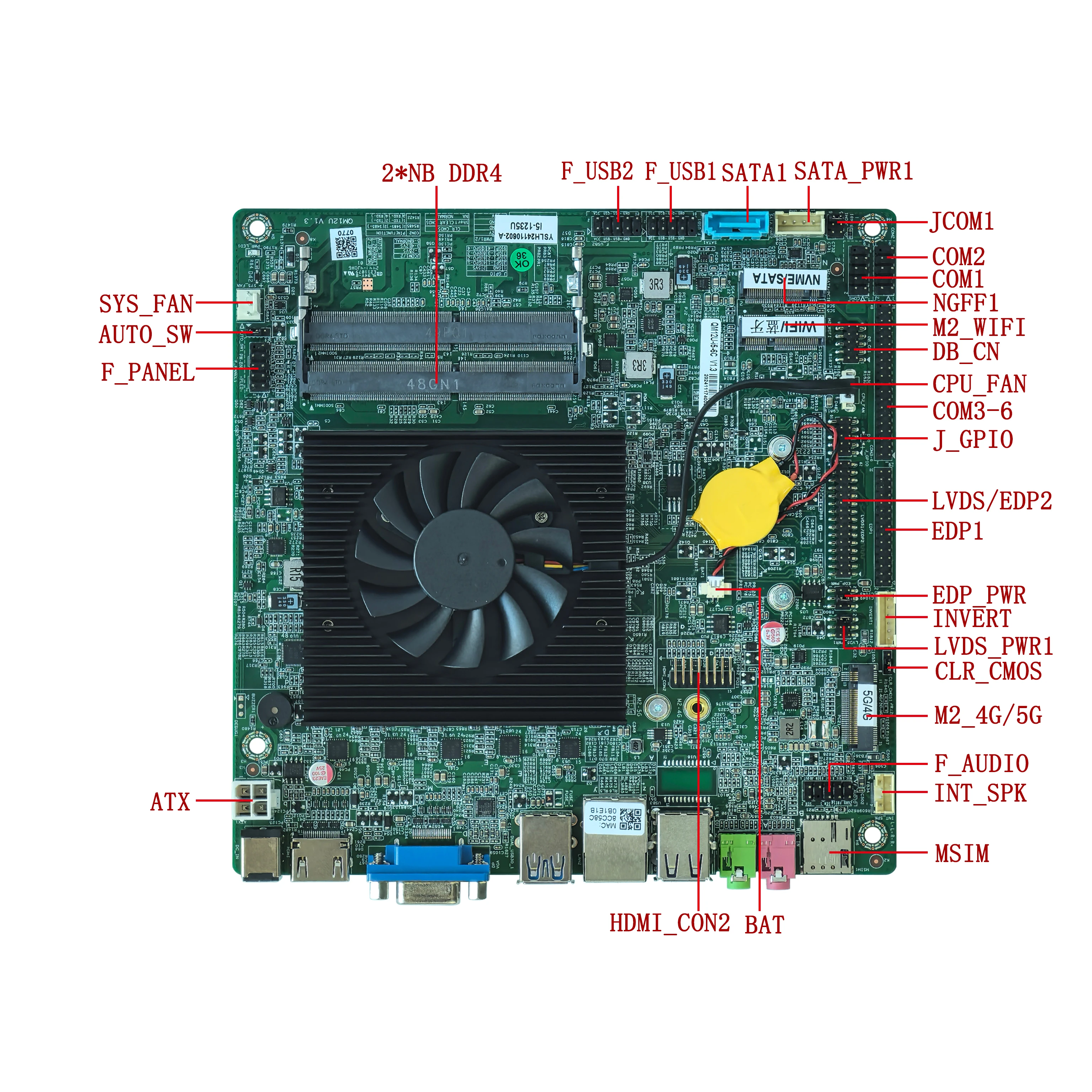 ELSKY 13th gen 10 core i7 1355U gaming motherboard with processor RS232/RS485 COM Display interface DP 4k core i7 motherboard