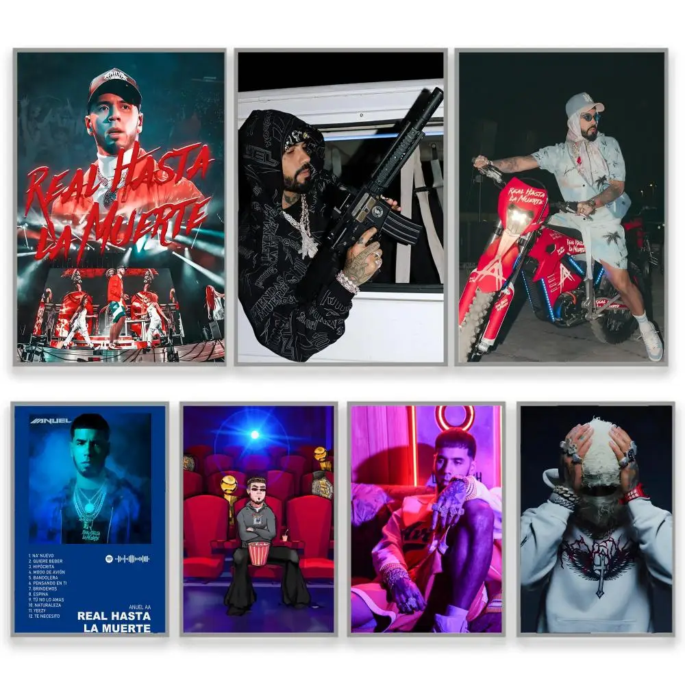 Póster AA de rapero Real A-Anuel, pegatina perfecta, arte autoadhesivo diseñado para el hogar, comedor, oficina, espacios duraderos