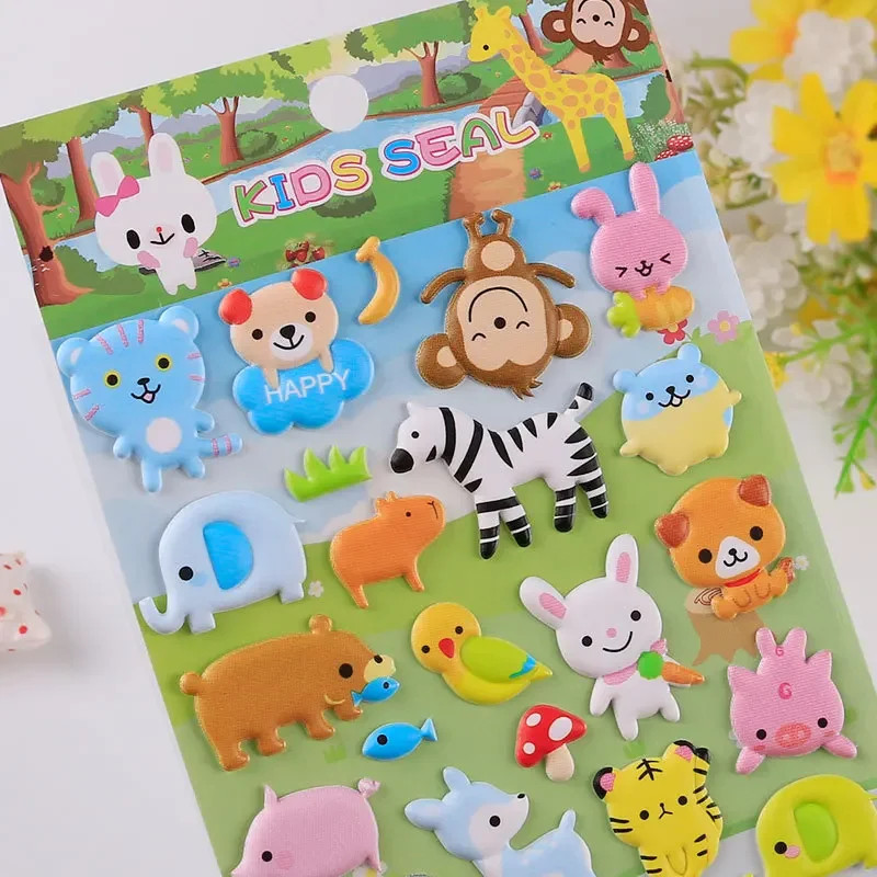 4 pcs/pack Cartoon Animals Kawaii Zoo Puffy 3D Stickers Scrapbooking Diy Journal Stationery Sticker Sheet Gift Deco Prize