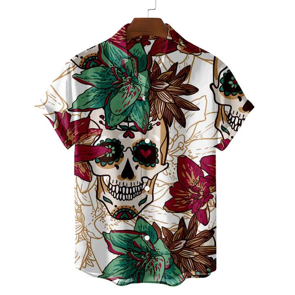 Skull print 3d printed beach shirt Short Sleeve Hawaiian shirt Men\'s shirt Casual shirt Cuba Camisa men\'s clothing