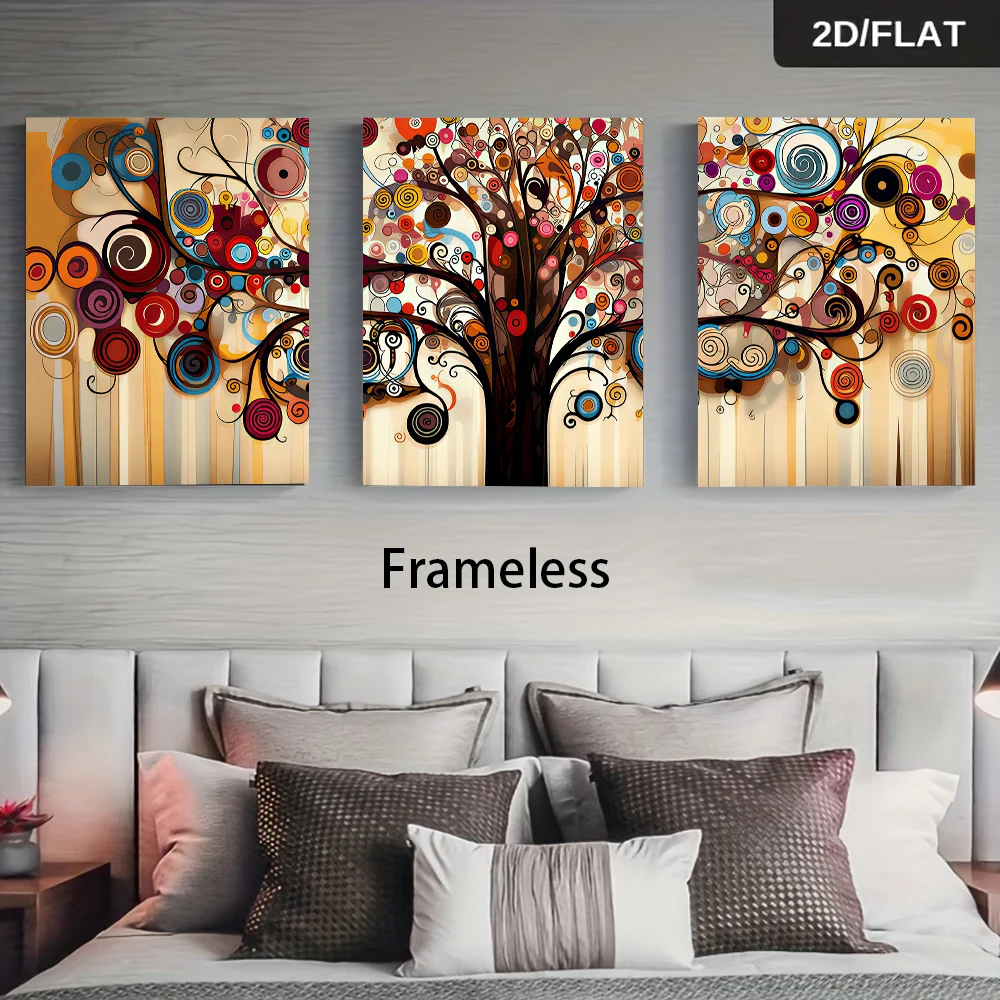 1 set of modern abstract tree triptych frameless decorative paintings, simple home decoration paintings, 2D plan