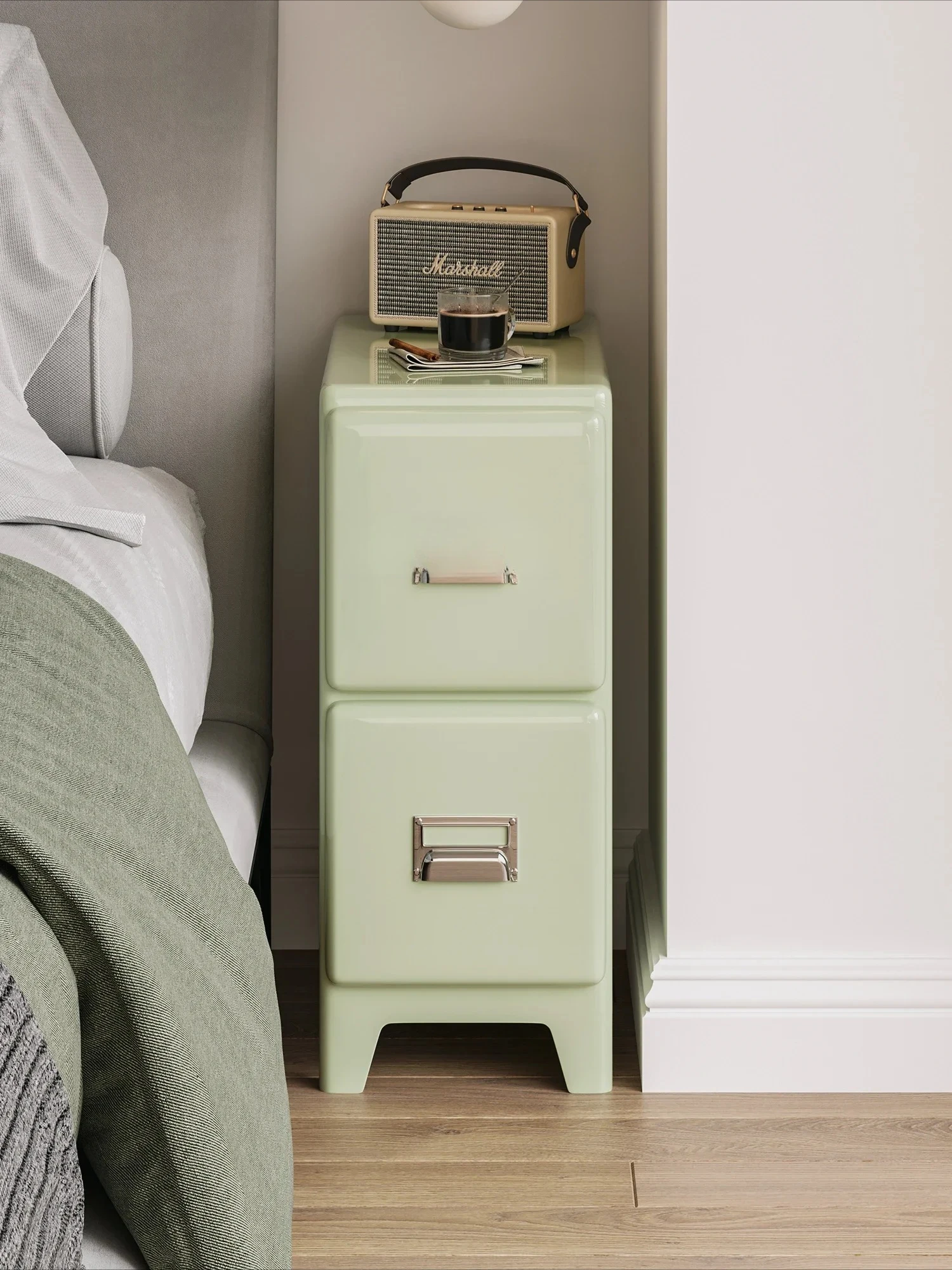 Y Simple Modern Cream Green Bedside Table Household Bedroom Small Extremely Narrow Bedside Cabinet Multi-Function Locker