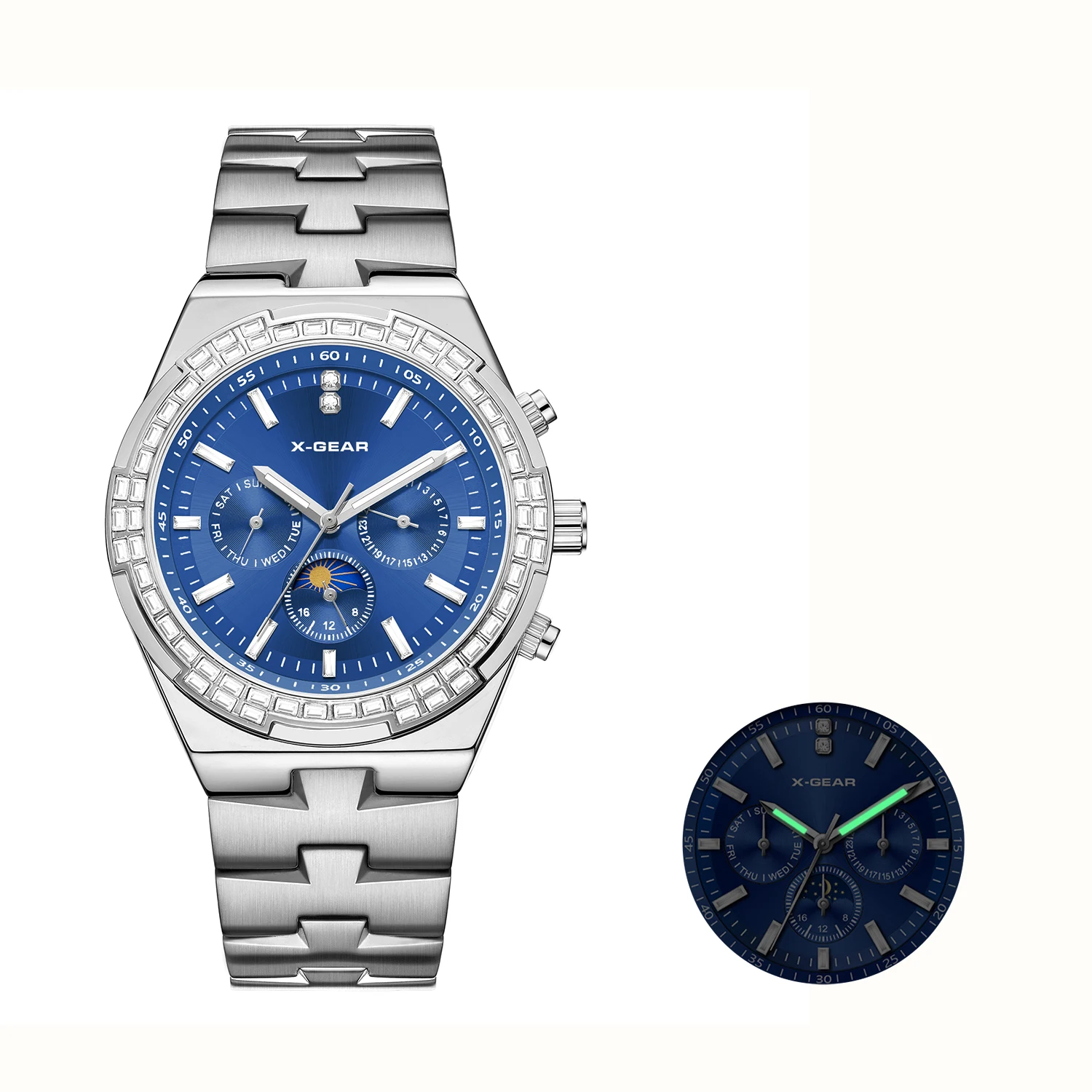 Relógio mecânico masculino X-GEAR, moda casual, relógio de pulso com pulseira de aço inoxidável dourado