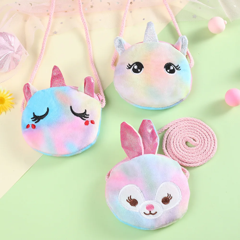 Adorabili bambini peluche unicorno giocattolo cartone animato portamonete borse a tracolla Cute Animal Cat Fluffy Baby Kid Kindergarten Cross-Body Bag