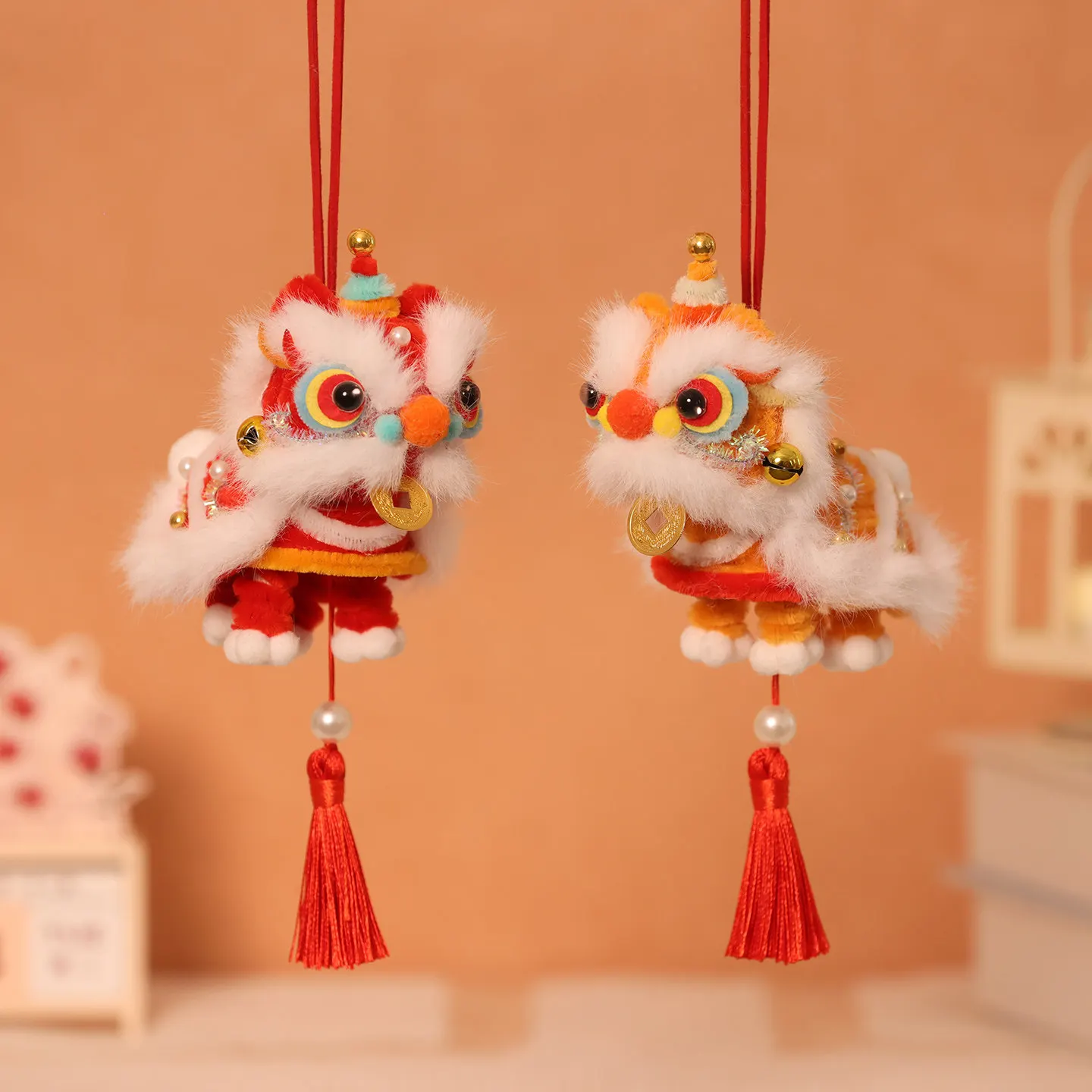 Diy Chinese New Year Cute Lion Dance Hanging Pendant Kit Lunar Spring Festival Lucky Ornament Gift For Kids Adults Festive Decor