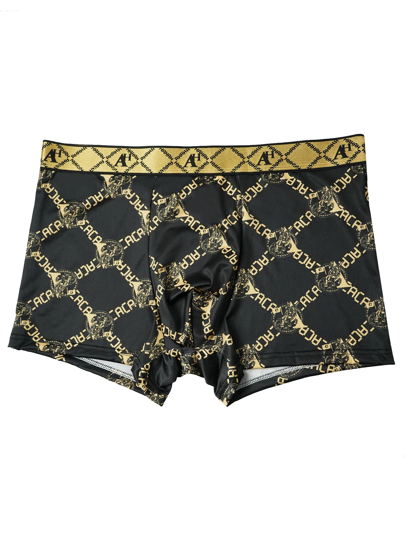4PCS Men Luxurious Gold Printed Flat Corner Underwear with Logo Waistband Silky Smooth Soft Breathable and Comfortable Underwear