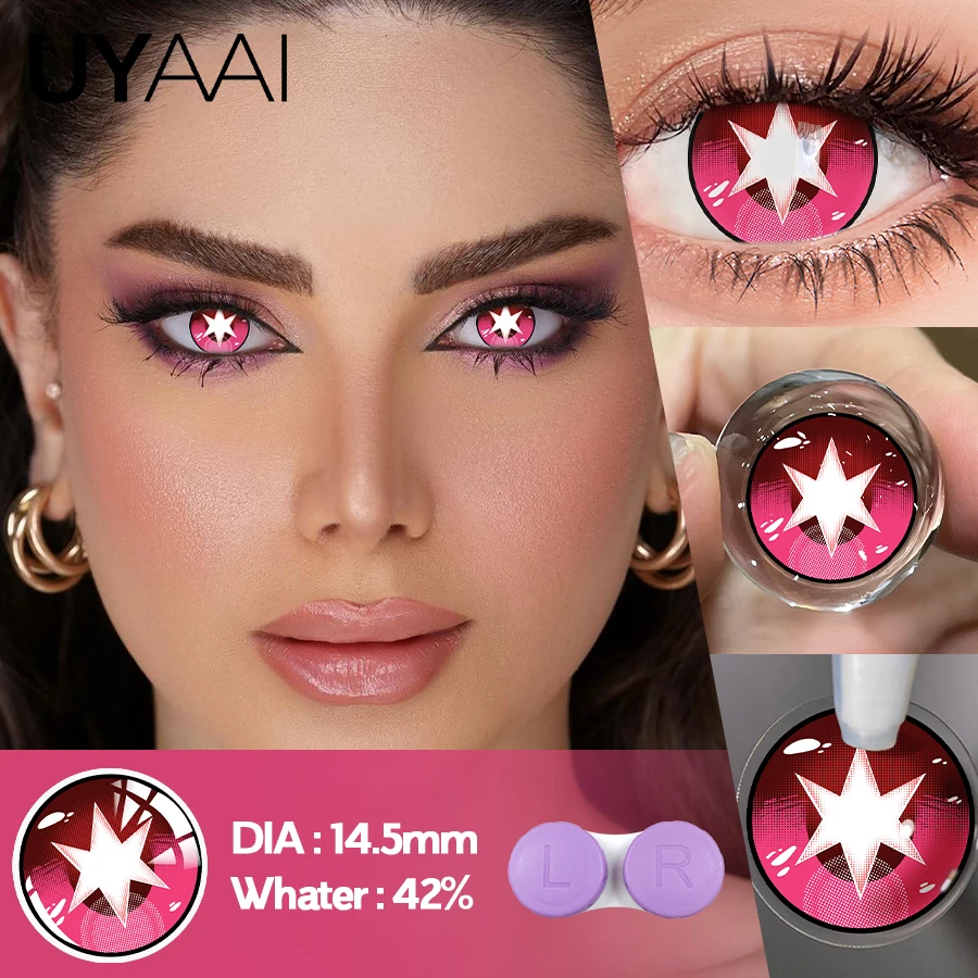 UYAAI Хэллоуин Косплей Косметика Цветные контактные линзы Красный цвет Линзы Аниме Белые линзы Линзы для больших глаз