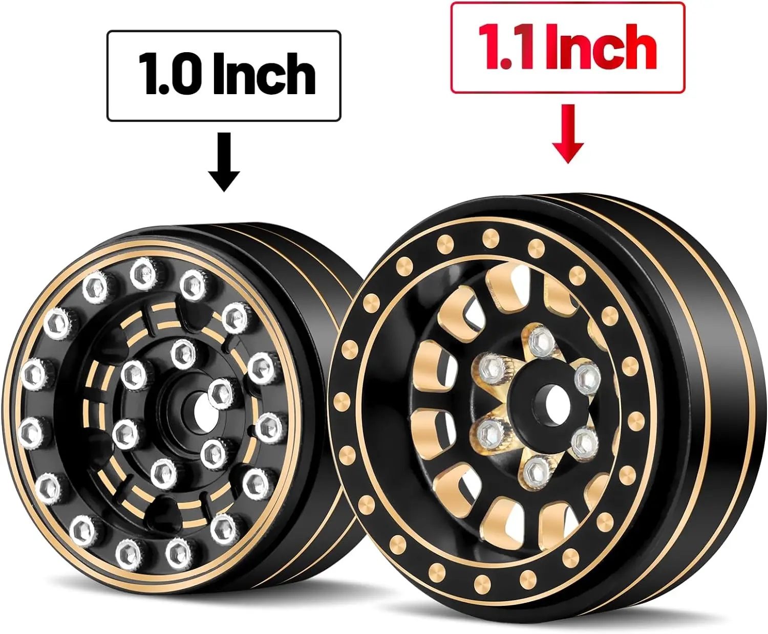OGRC 1.1inch Brass Beadlock Wheels Negative Offset 3.5mm for 1/18 TRX4M 1/24 SCX24 Gladiator Bronco C10 JLU Deadbolt Car 42g/pc