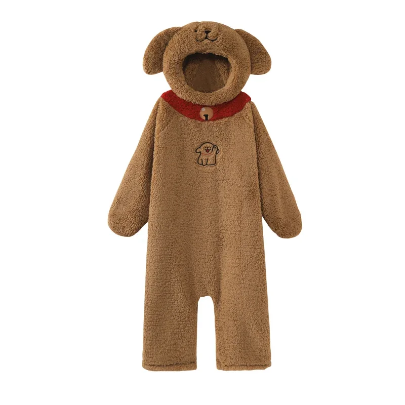 Women bodysuit cartoon Dog Coral Velvet Men Nightgown Cute Korean Pajamas Hooded Funny Anime Sleepwear boyfriend Homewear