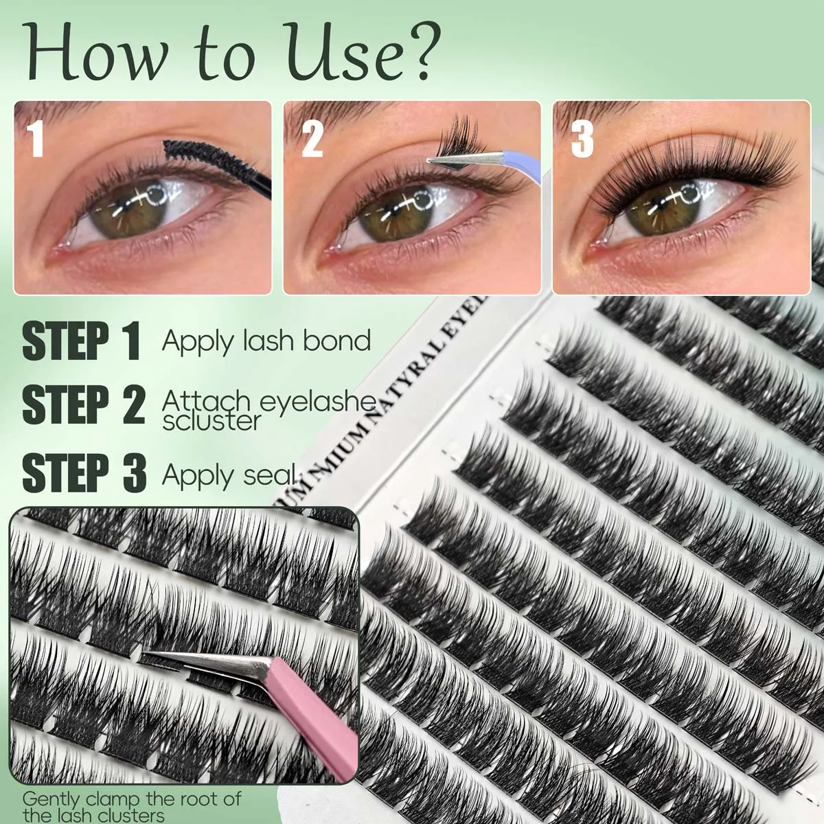 Dense Wide Band Cluster Lashes,120 Clusters,9-13mm Gradient Length,Layered Segmented Strands,Fluffy Voluminous Look