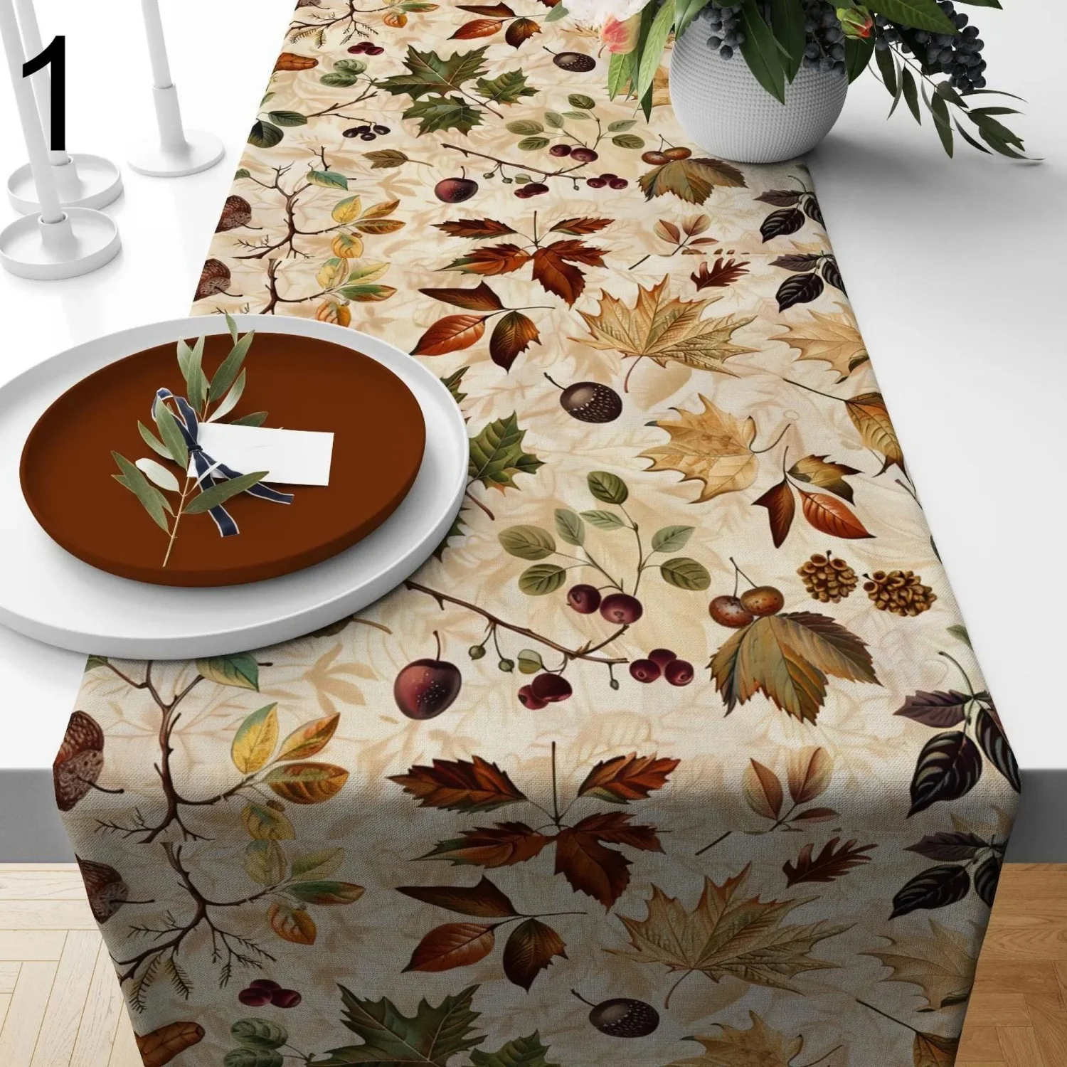 Fall Floral Table Runner, Autumn Pumpkin and Leaf Table Runners, Harvest Dining Table Decor